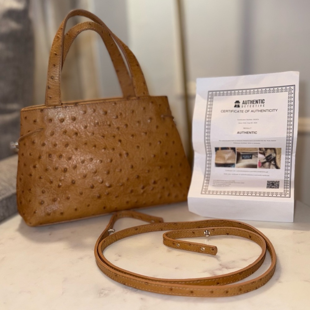 Furla Vintage Ostrich Embossed Leather Two Way Bag (EUC) and Dustbag - Picture 3 of 16